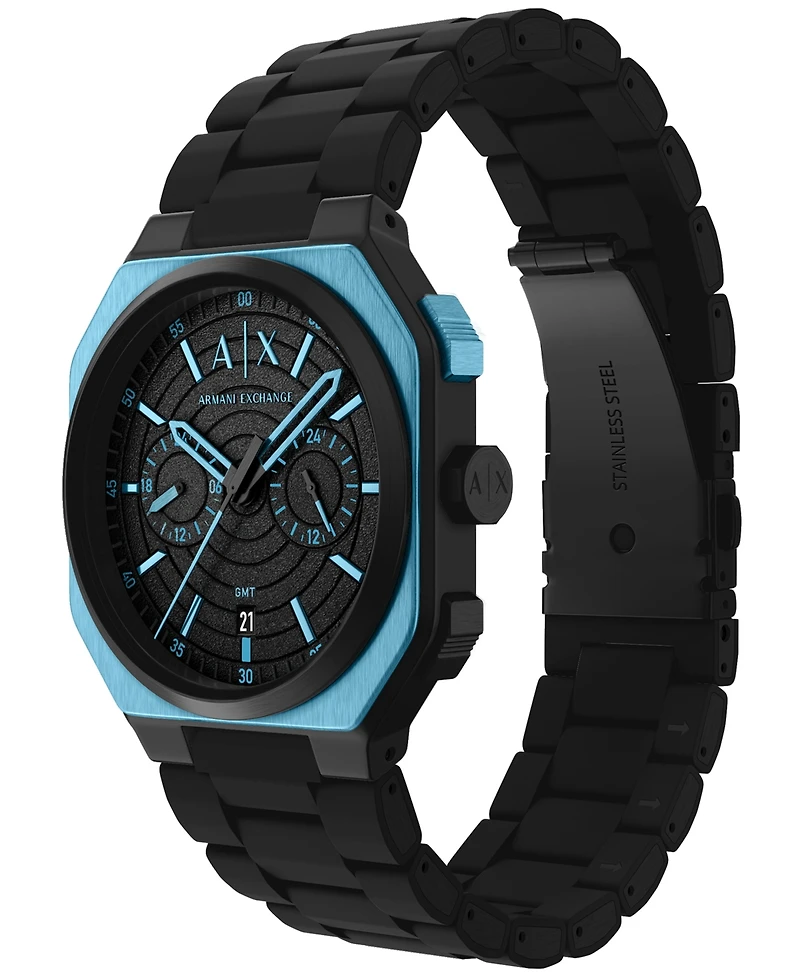 Armani Exchange Men's Quartz Dual Time Black Stainless Steel Watch 40mm