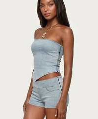 Edikted Women's Zaida Asymmetric Denim Strapless Top