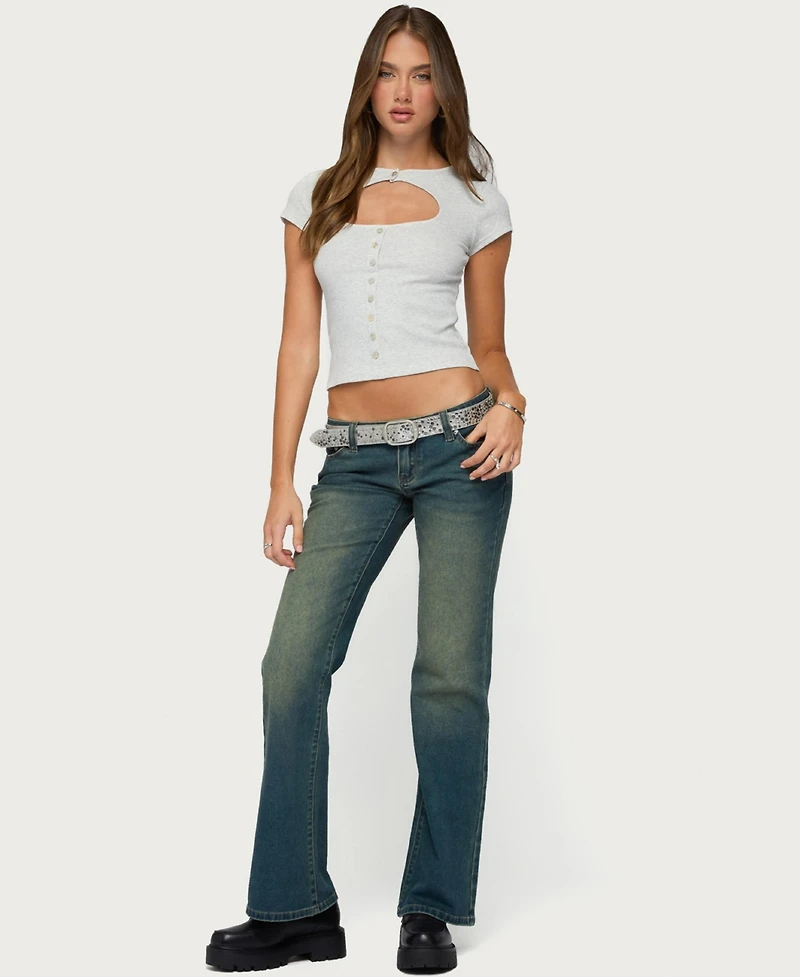 Edikted Women's Tyla Short-Sleeve Cropped Keyhole-Cutout Top