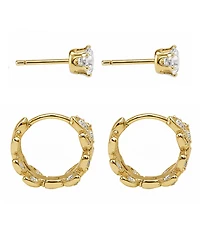 and Now This Cubic Zirconia Duo Stud Leaf Hoop Earrings