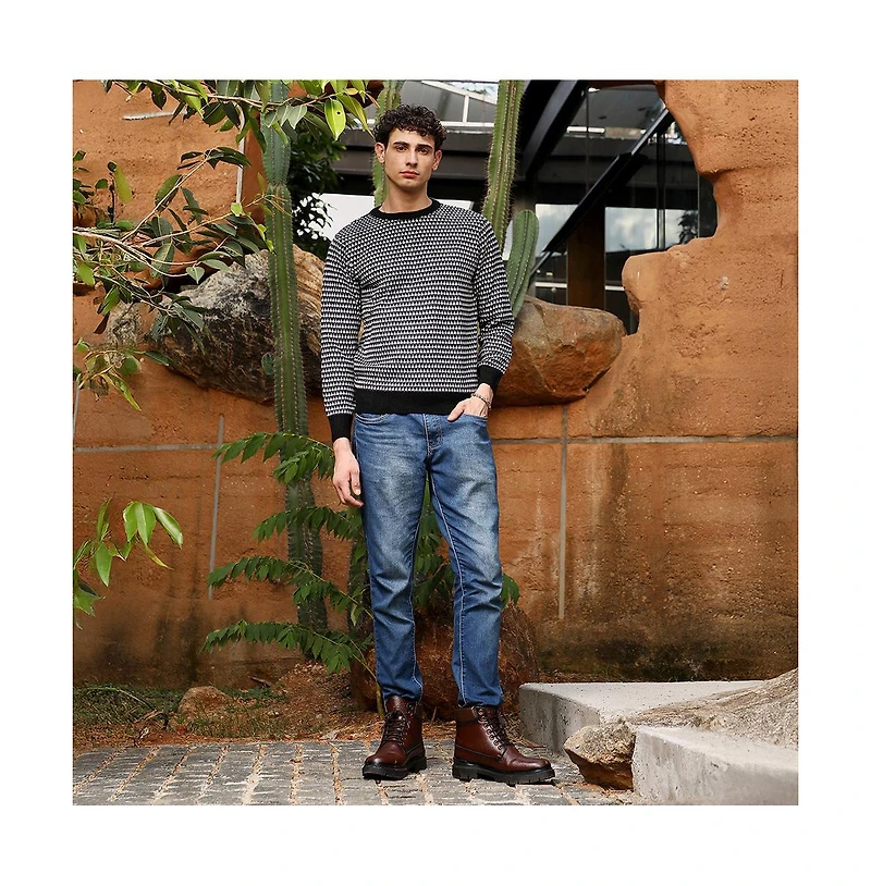 Campus Sutra Men's Contrast-Jacquard Knit Pullover Sweater