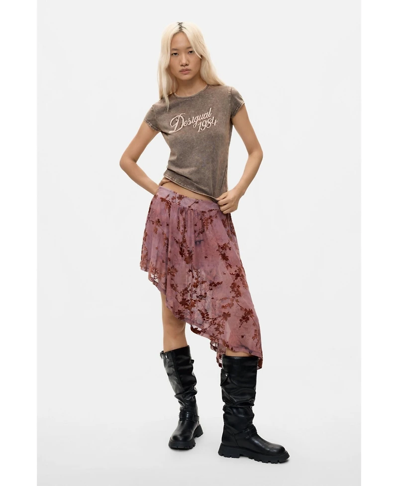 Desigual Women's Asymmetrical Flocked-Floral Mini Skirt