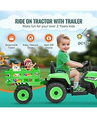 Sevorley 12V Electric Ride-On Tractor With Detachable Trailer and Remote Control, Ages 3+