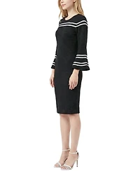 Ny Collection Petite Long Bell Sleeve Dress With Mesh Insets