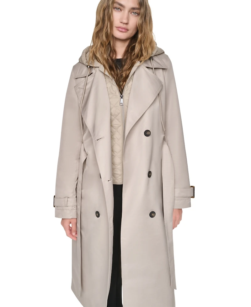 Dkny Women's Quilted Hooded Trench Coat