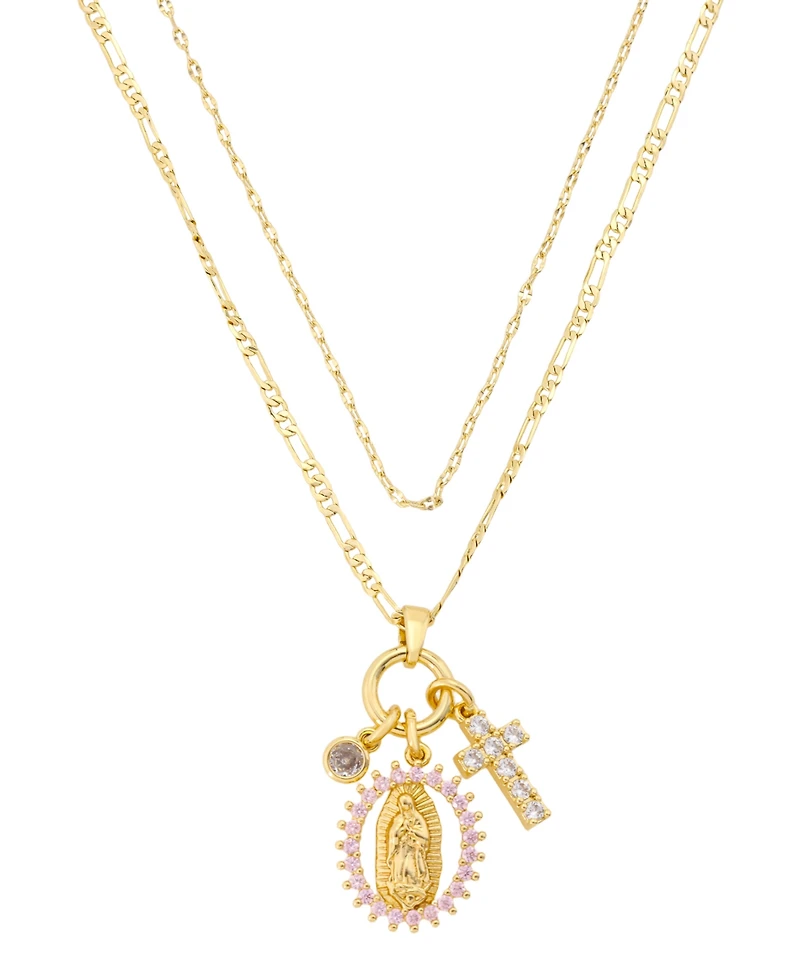 Unwritten Cubic Zirconia Gold-Plated Saint Charm Layered Necklace Set