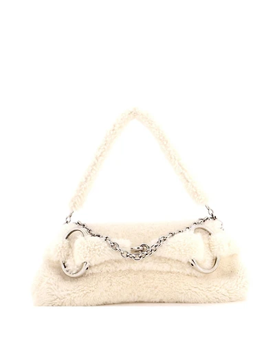 Pre-Owned Gucci Medium Horsebit Chain Shoulder Bag Shearling