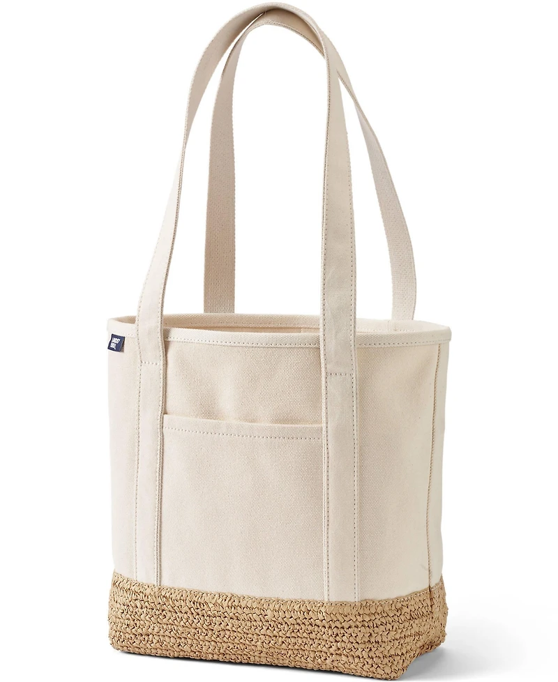 Lands' End Medium Raffia Open Top Long Handle Canvas Tote Bag