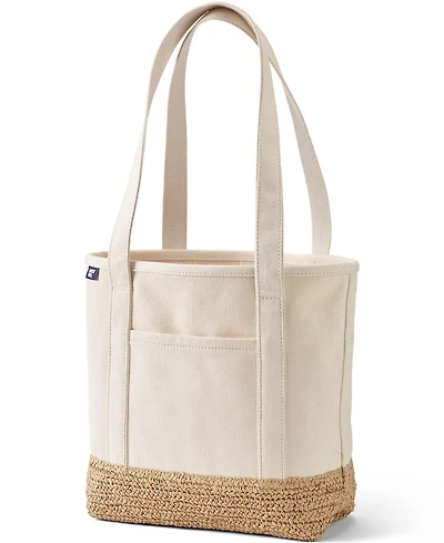 Lands' End Medium Raffia Open Top Long Handle Canvas Tote Bag