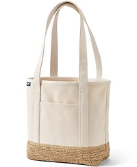 Lands' End Medium Raffia Open Top Long Handle Canvas Tote Bag