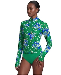 Lands' End Women's Long Torso SunShade Upf 50 Quarter Zip Rash Guard