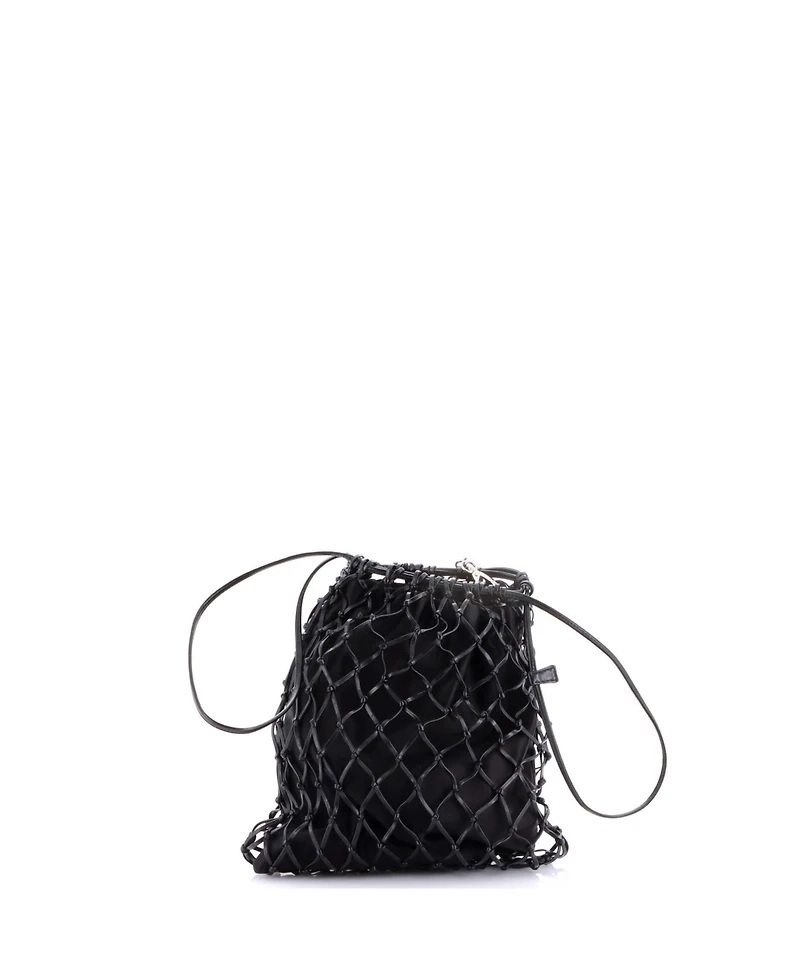 Pre-Owned Prada Fishnet Chain Crossbody Bag Woven Leather and Satin