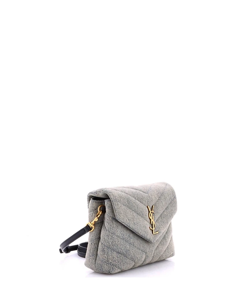 Pre-Owned Saint Laurent Toy Loulou Shoulder Bag Matelasse Chevron Denim