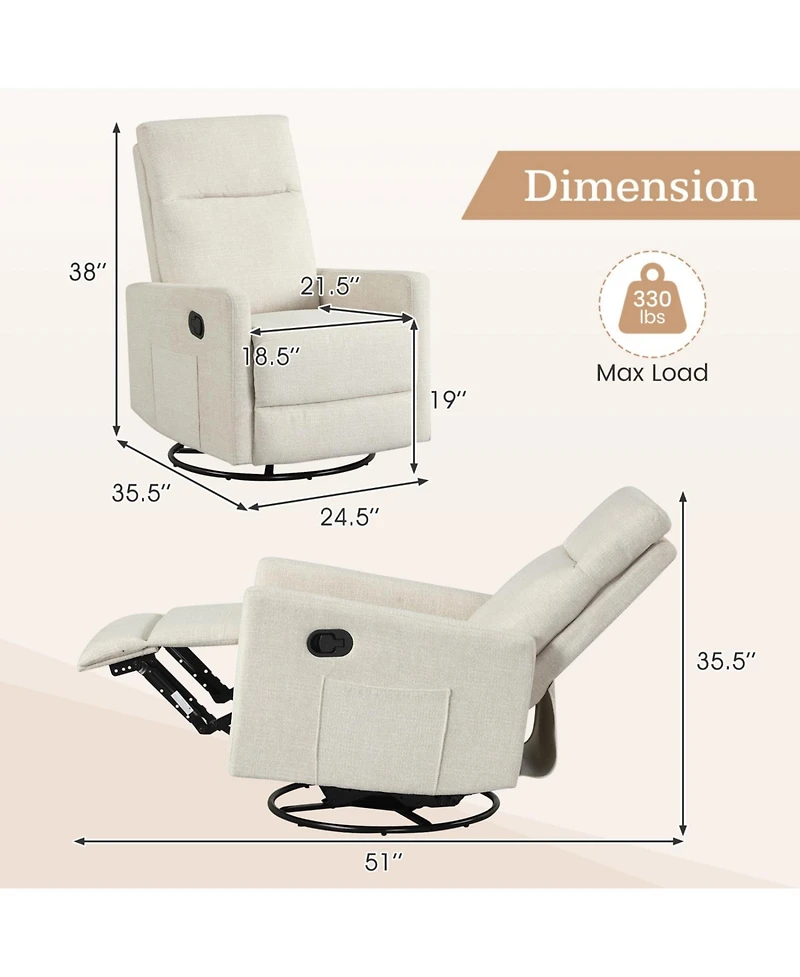 Slickblue 360° Swivel Rocking Recliner Chair for Nursery with Cushioned Back Support