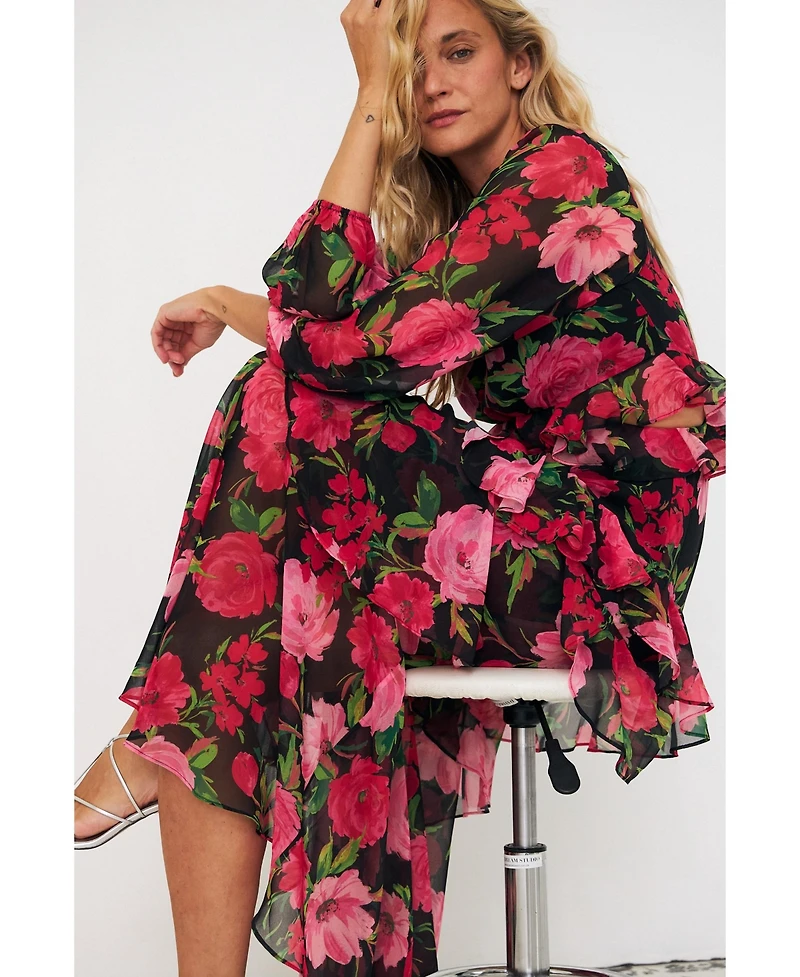 Cras Women's Love Floral Long-Sleeve Tiered Maxi Dress