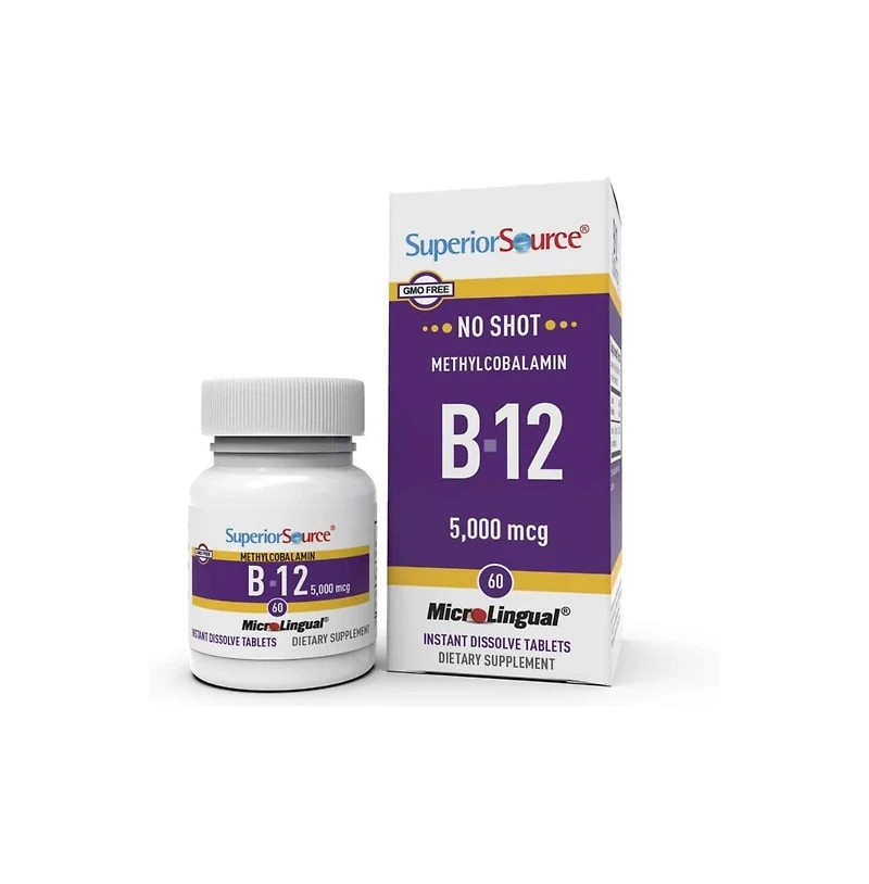 Superior Source No Shot Vitamin B12 Methylcobalamin 5,000 mcg, Quick Dissolve MicroLingual Tablets, 60 Count, Active Form of B12, Supports Energy