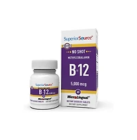 Superior Source No Shot Vitamin B12 Methylcobalamin 5,000 mcg, Quick Dissolve MicroLingual Tablets, 60 Count, Active Form of B12, Supports Energy
