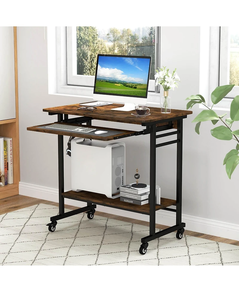 Costway Computer Desk Rolling Laptop Cart Writing Workstation with Keyboard Tray