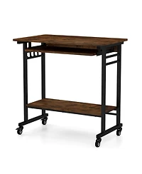 Costway Computer Desk Rolling Laptop Cart Writing Workstation with Keyboard Tray