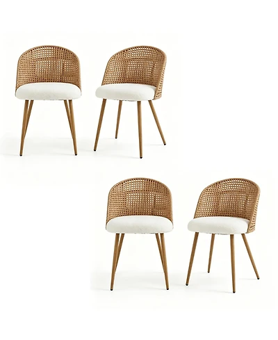 Clihome Modern Farmhouse Wicker Soft Dining Chairs Set of 4