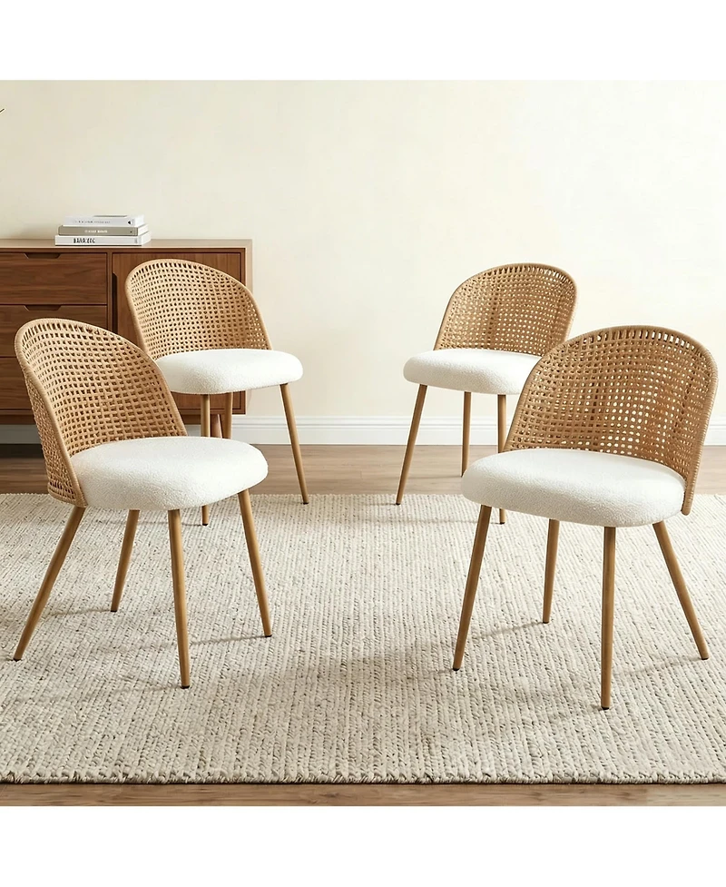 Clihome Modern Farmhouse Wicker Soft Dining Chairs Set of 4
