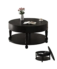 Clihome 31.5" Modern Round Coffee Table with Storage for Living Room,Adjustable Leveling Feet, Easy Assembly