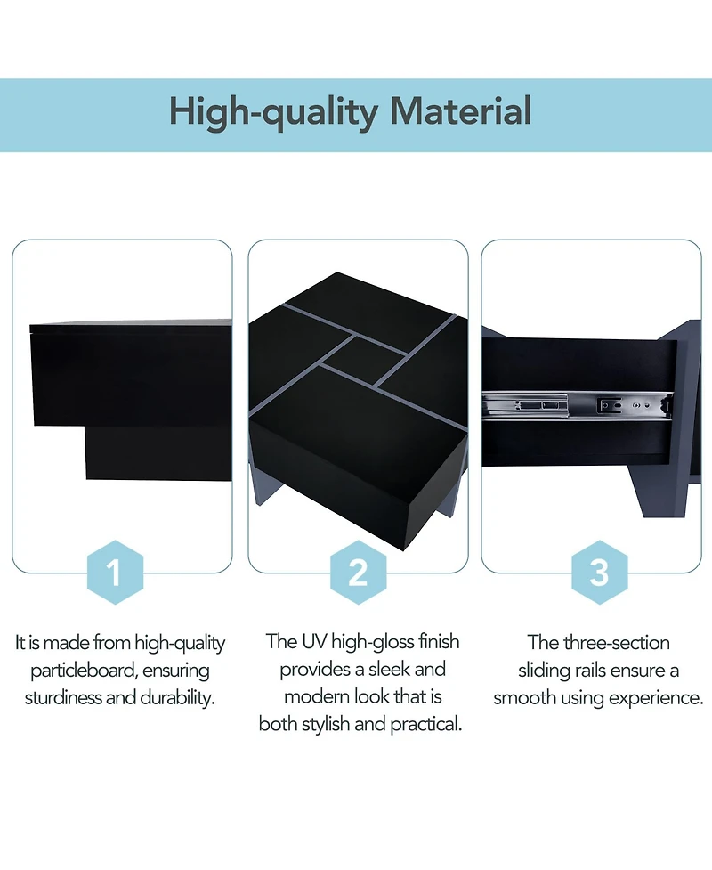 Clihome On-trend Unique Design Coffee Table with 4 Hidden Storage Compartments, Square Cocktail Extendable Sliding Tabletop,31.5"x 31.5"