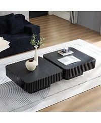 Clihome Handcraft Drum Coffee Table Square for Living Room, Small Wooden with Sturdy