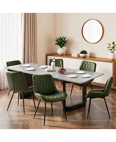 homfan Faux Leather Dining Chairs Set of with Steel Legs and Curved Backrest