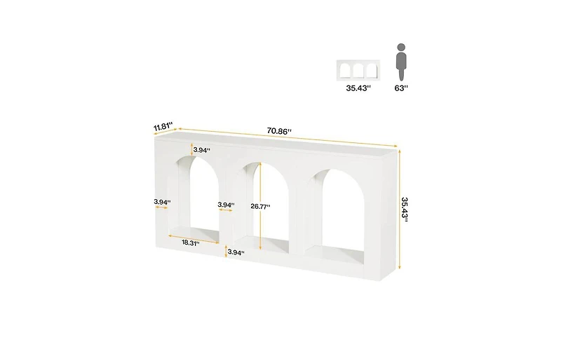 Slickblue Arched Wood Console Table with 3 Storage Shelves