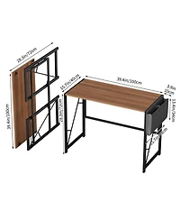 gaomon 39.4" Folding Computer Desk, Home Office Work Desk with Storage Bag and Hook, Foldable Table Gaming Study Writing Desks for Bedroom, Apartment