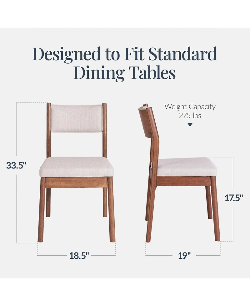 Best Choice Products Dining Chairs Set of 2, Modern Solid Wood and Upholstered Chairs, Armless with Cushion and Backrest