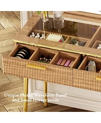 gaomon Vanity Desk with Led Mirror, 47" Makeup Table Charging Station, 5 Drawers and Detachable Side Cabinet