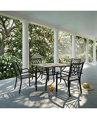 Clihome 5 Piece Patio Dining Set, 37.8in Square Wood Grain Table and 4 Slatted Metal Chairs