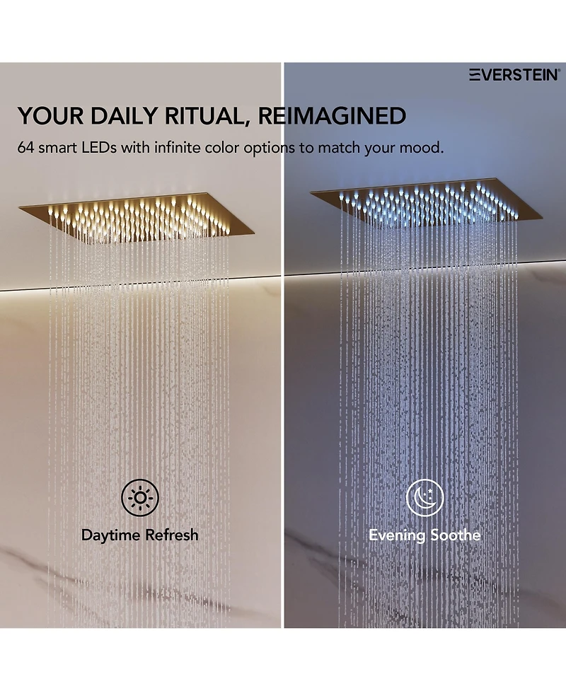 Everstein Thermostatic Dual Showerheads System Ceiling Mount 12" Led Rainfall Shower Faucet with 6" Head Handheld Spray
