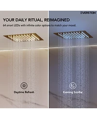 Everstein Thermostatic Dual Showerheads System Ceiling Mount 12" Led Rainfall Shower Faucet with 6" Head Handheld Spray