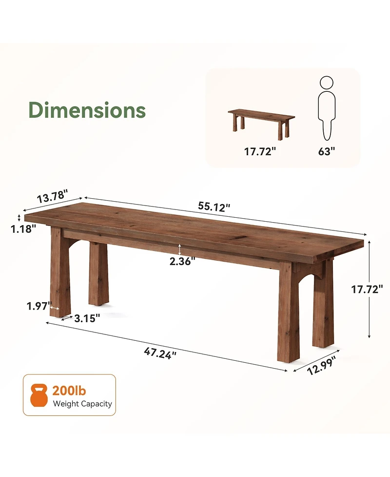 Tribesigns 55 Inch Solid Wood Dining Bench,Farmhouse Dining Room Bench