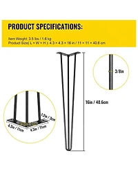 Sugift Hairpin Table Legs Set of 4, 16" Heavy Duty, 880lbs Load Capacity