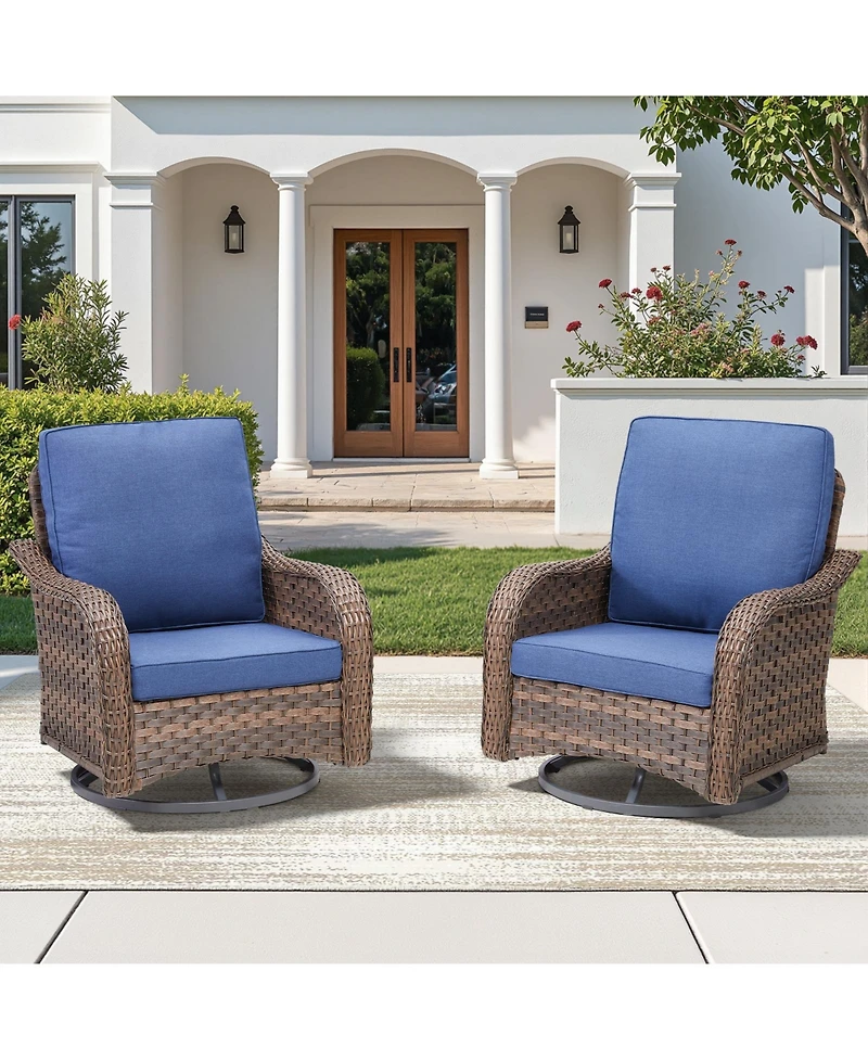 Pocassy 2 Pieces Outdoor Swivel Rocker Chair Set of 2, 360 Degree Rattan Wicker Swivel Chairs Patio Bistro Set