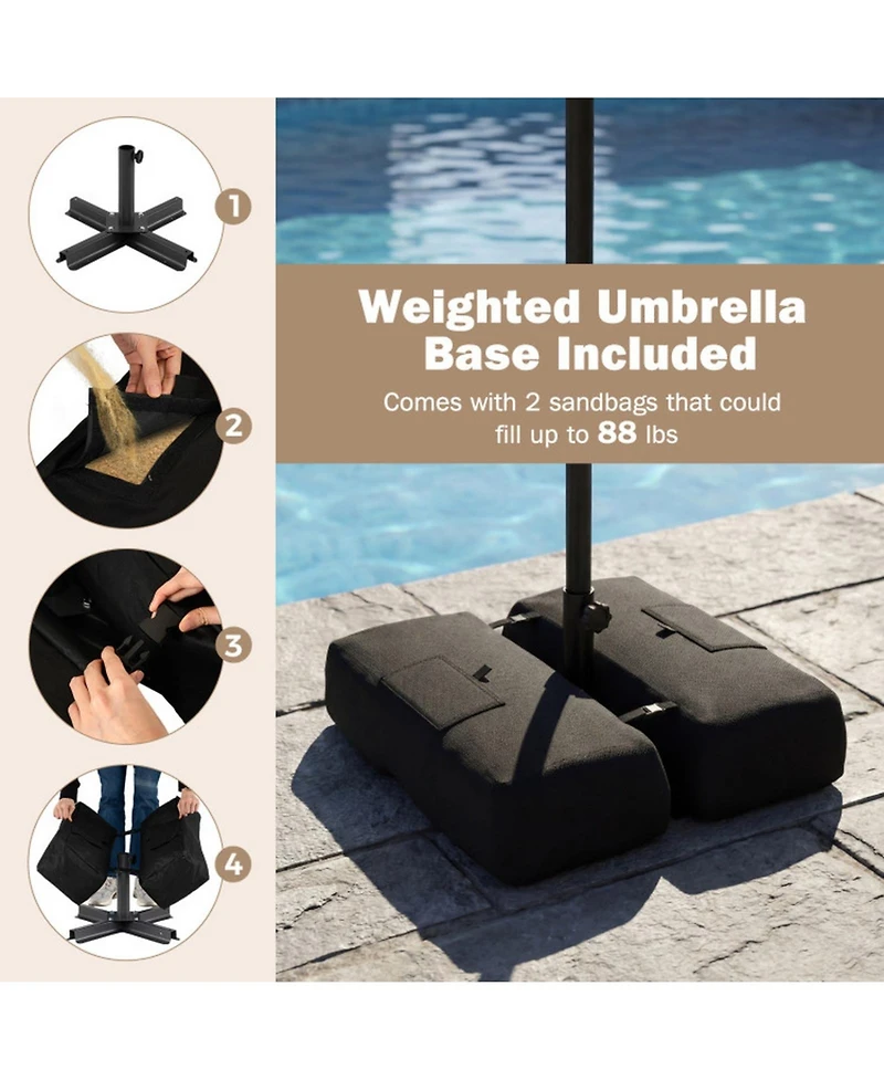 Sugift 9 Feet Patio Umbrella with Weighted Base and 2 Sandbags