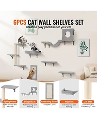Sugift 6-Piece Wall Mounted Cat Shelves with 2 Jumping Boards Hammock Sofa Cat Tree Cat Grip Up to 40 lbs
