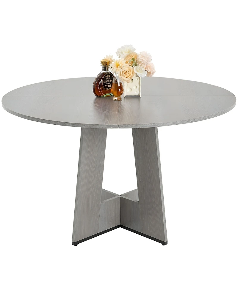 Slickblue Farmhouse Round Dining Table with Thick Wooden Legs Design