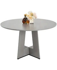 Slickblue Farmhouse Round Dining Table with Thick Wooden Legs Design