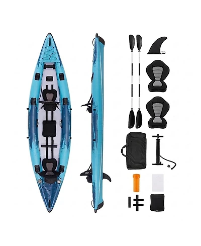 Hongge 2-Person Inflatable Recreational Kayak 700 lbs Capacity with Drop-Stitch Floor Paddles and Hand Pump
