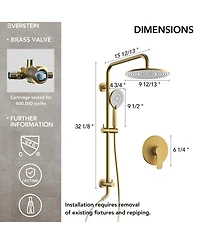 Everstein Wall Mount Pressure-Balanced Shower System 10" Rainfall Head with Slider Bar Handheld Spray