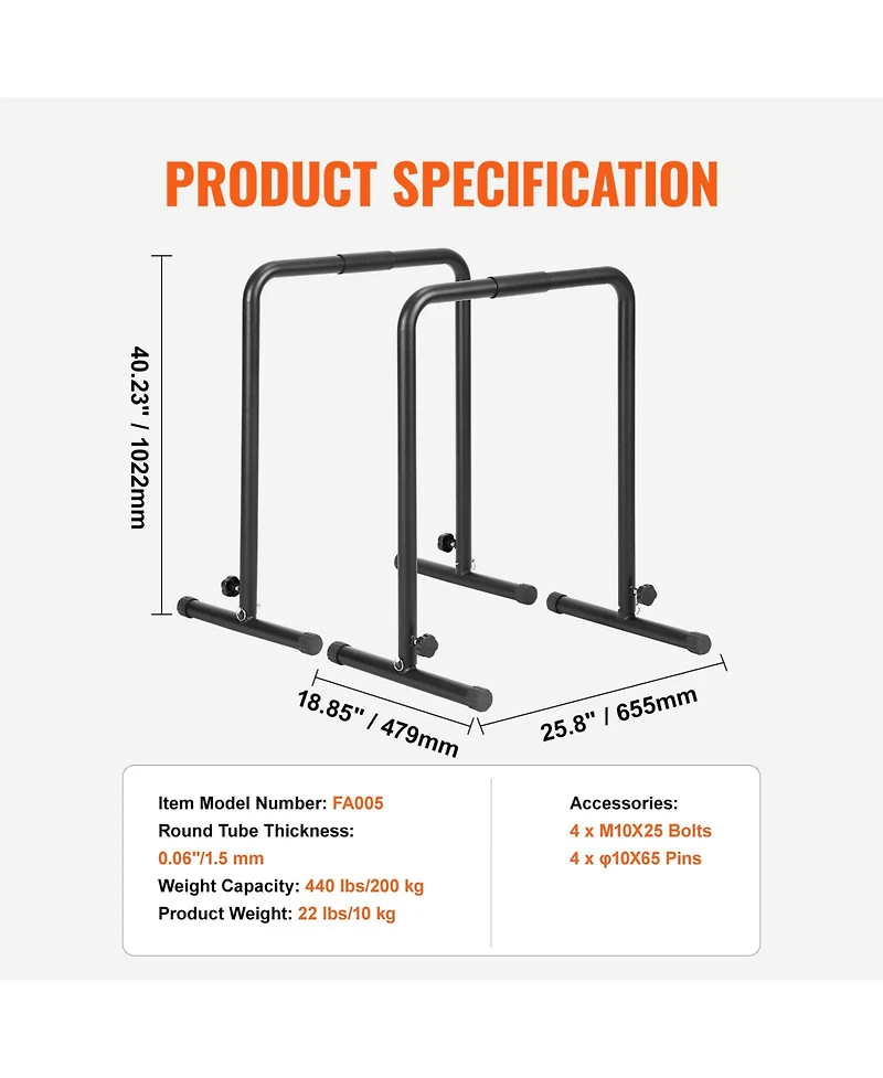 Sugift Heavy Duty Dip Bars 440 lbs Capacity Adjustable Height Parallel Bars for Strength Training