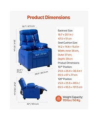 Sugift Kids Reclining Chair with 2 Cup Holders 4 Pockets 107degree(s) to 126degree(s) Adjustable Pu Leather Recliner