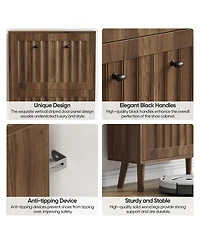 Boyel Living 23.6-Inch Mid-Century Modern Shoe Cabinet, Freestanding Entryway Storage with Vertical Grooved Finish and 2 Flip Drawers for Hallway