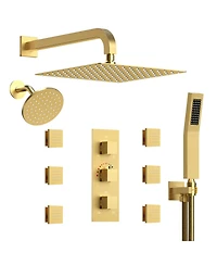 Everstein Thermostatic Dual Showerheads System Wall Mount 12" High-Pressure Rainfall Shower Faucet with Handheld Spray and Body Jet