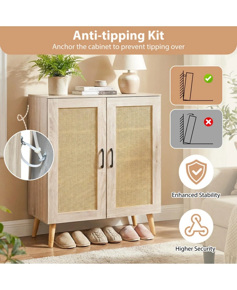 Sugift 5-Tier Rattan Shoe Cabinet with 3 Removable Shelves and 2 Doors